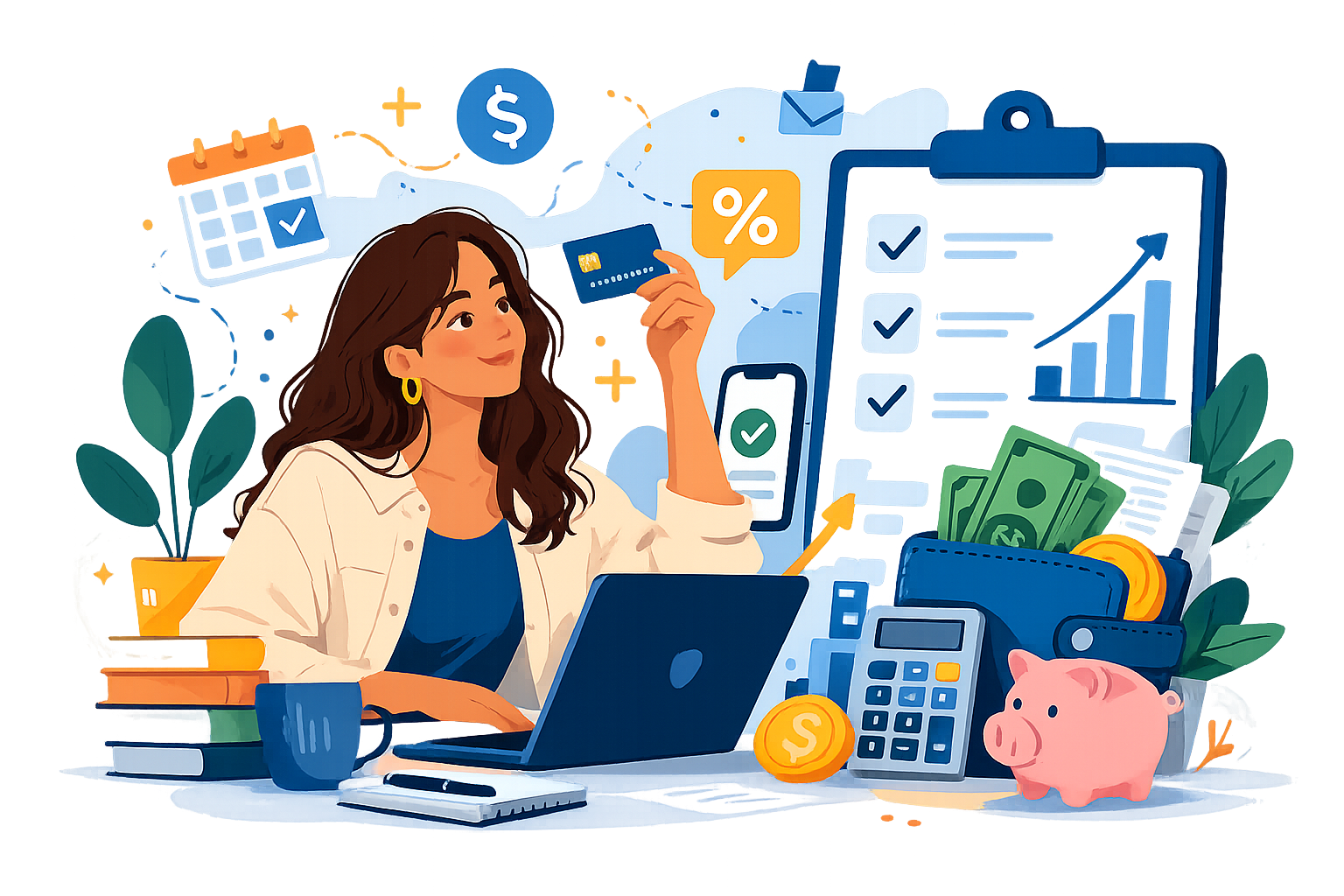Illustration of a person reviewing card details